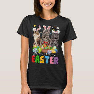 T-shirt Trois chats Bunny Maine Coon & panier d'œufs de Pâ