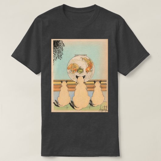 T-shirt Trois chats regardant des poissons dans un aquariu (Design devant)