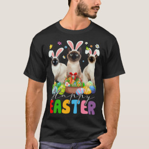 T-shirt Trois chats siamois Bunny et panier d'oeufs de Pâq