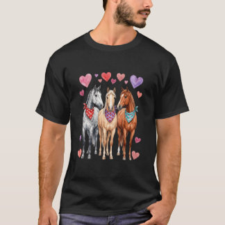 T-shirt Trois chevaux Saint-Valentin cœurs bandana équestr