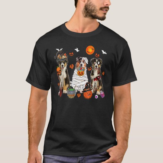 T-shirt Trois Chiens Bergers Australiens sorcier maman eff (Devant)