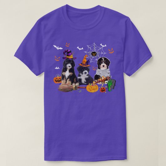 T-shirt Trois Chiens Bernedoodle sorcier Halloween maman e (Design devant)