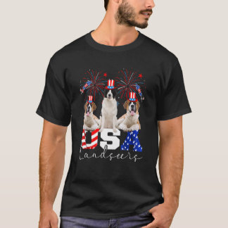 T-shirt Trois chiens Usa Landseers portant un chapeau drap