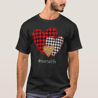 T-shirt Trois Cœurs Léopard Buffalo Plaid Infirmière Saint
