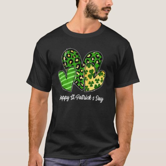 T-shirt Trois Coeurs Leopard Shamrocks heureux St Patrick (Devant)