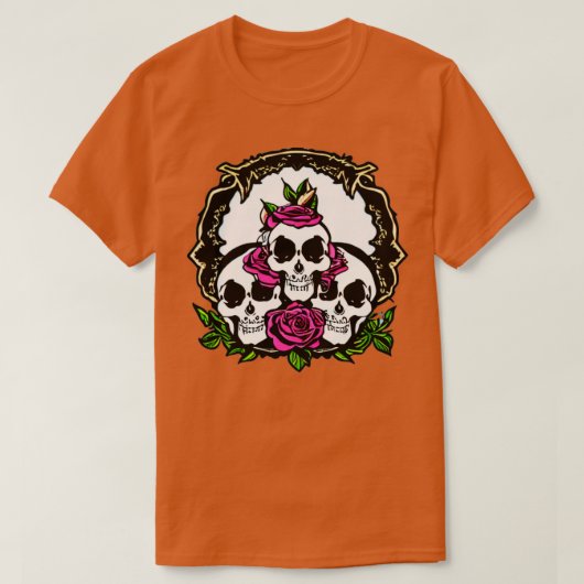 T-shirt Trois crânes avec Rose (Design devant)