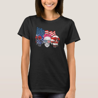 T-shirt Trois crânes Joyeux Jour de l'Indépendance 4 juill