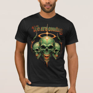 T-shirt Trois crânes verts avec Halo d'or et Exp Fierce