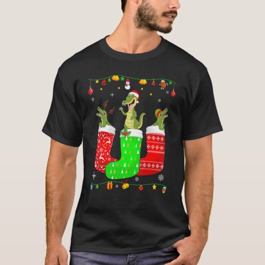 T-shirt Trois Crocodiles Dans Des Chaussettes De Noël Qui (Devant)