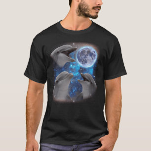 T-shirt Trois Dauphins hurlant Sur La Lune Mème Étrange