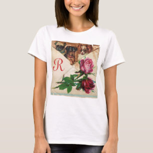T-SHIRT TROIS DOGGIES AVEC MONOGRAM ROSE