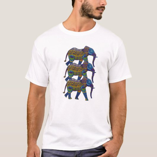 T-shirt Trois éléphants colorés en mosaïque (Devant)