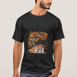 T-shirt Trois Femmes Citrouilles De Corgis Sous L'Arbre D'