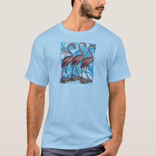 T-shirt Trois Flamants roses avec des fleurs