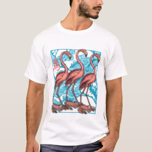 T-shirt Trois Flamants roses avec des fleurs