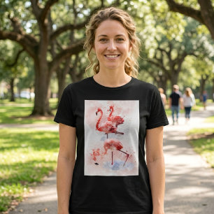 T-shirt Trois flamants roses en impression d'art à l'aquar
