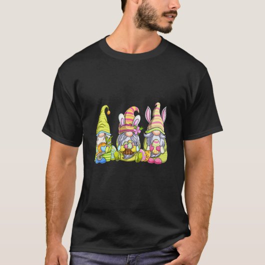 T-shirt Trois Gnome Pâques Mignonne Chasse Oeuf Lapin Happ (Devant)
