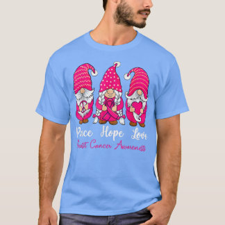 T-shirt Trois Gnomes Paix Espoir Amour Cancer du sein