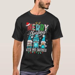 T-shirt Trois Gnomes tenant Joyeux Noël Léopard Plaid