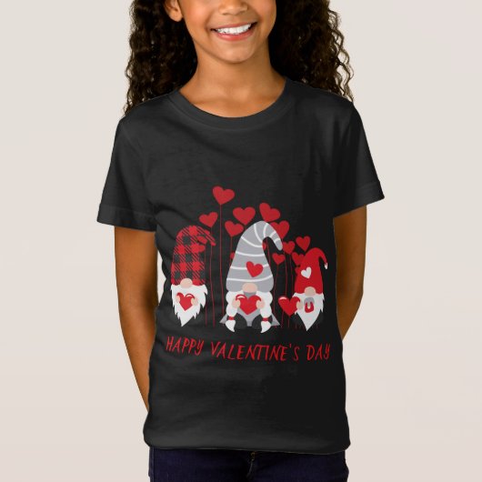 T-Shirt Trois Gnomes tenant le coeur rouge Plaid Happy Val (Devant)