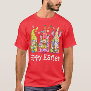 T-shirt Trois Gnomes Tenant Oeuf Pâques Mignonne Lapin Joy