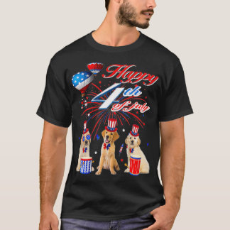 T-shirt Trois Golden Retriever Happy 4 juillet Américain