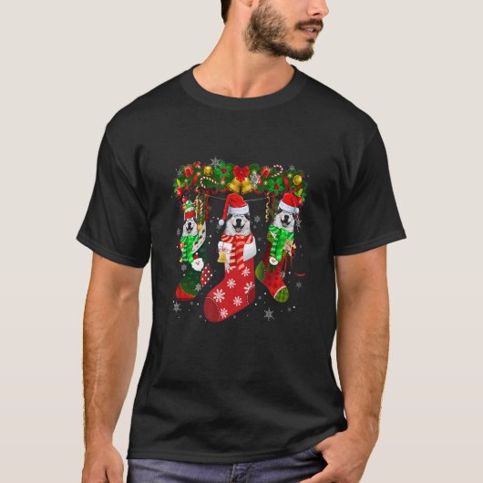 T-shirt Trois Husky en Chaussettes Noël Santa Hat 1 (Devant)