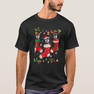 T-shirt Trois Husky Sibérien En Sock Noël Père Noël X mas