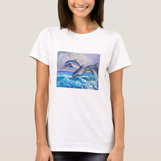 T-shirt Trois Joyeux Dauphins Jumping Art (Devant)