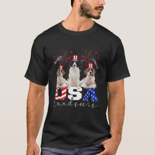 T-shirt Trois Landseers américains Dog portant le drapeau 