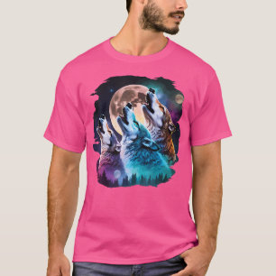 T-shirt Trois Loups hurlant Sur L'Amoureux Du Loup Lune