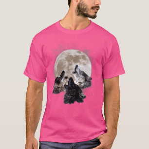 T-shirt Trois Loups hurlant Sur L'Amoureux Du Loup Lune