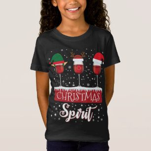 T-Shirt Trois Lunettes de vin rouge Noël Spirit Père Noël 