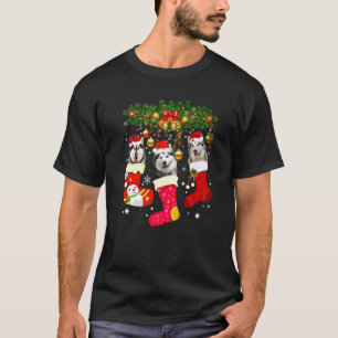 T-shirt Trois Malamutes d'Alaska en chaussettes de Noël