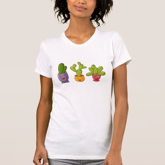 T-shirt Trois mignons cactus dans des pots de fleurs Illus (Devant)