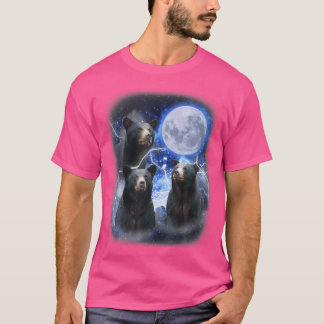 T-shirt Trois ours noirs Lune 3 ours sauvages regardant la