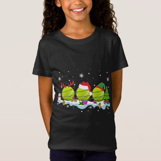 T-Shirt Trois Père Noël ELF Reindeer Tennis Ball Cute Chri (Devant)