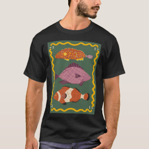 T-shirt Trois poissons mignons - fond vert