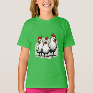 T-shirt Trois poules françaises Rétro découpé milieu du si