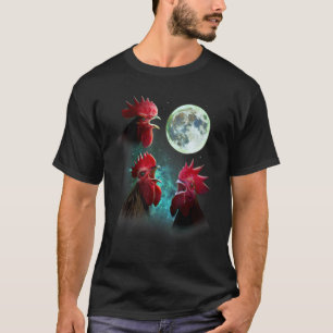 T-shirt Trois poulets coqs hurlent à la lune 3 loups loups