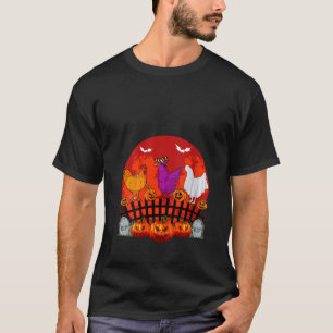 T-shirt Trois Poulets D'Halloween Comme Sorcière Boo Pumpk