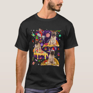 T-shirt Trois rennes du Père Noël Elfe Pugs montant des pi