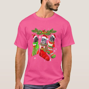 T-shirt Trois Schnauzer En Sock Noël Père Noël X Mas