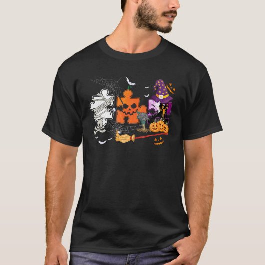 T-shirt Trois Sensibilisation sur l'autisme d'Halloween ma (Devant)