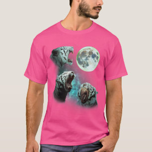 T-shirt Trois Tigres Bengaux Blancs hurlent à la Lune 3 Wo