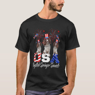 T-shirt Trois Usa Chien Springer Spaniels Anglais Drapeau