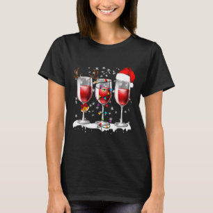 T-shirt Trois Verre De Vin Rouge Noël Du Chapeau De Père N