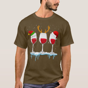 T-shirt Trois Verre Rouge Vin Santa Hat Vin Lover Christma