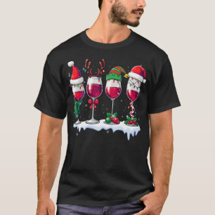 T-shirt Trois Verres à Vin de Renne de lutin du Père Noël