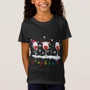 T-Shirt Trois Verres De Vin Santa Chapeau Noël Boire